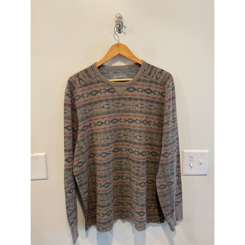 Eddie Bauer Men's Long sleeve Thermal Shirt Size Large Waffle Southwestern